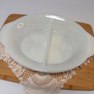 Vintage Fire-King Divided Milk Glass Casserole Dish with Handles – Made in USA